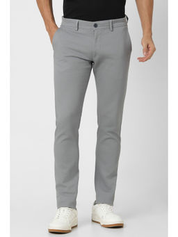 Peter England - Men Grey Textured Casual Trouser
