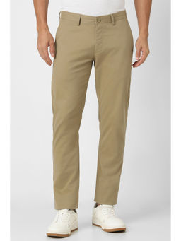 Peter England - Men Khaki Solid Slim Fit Trouser
