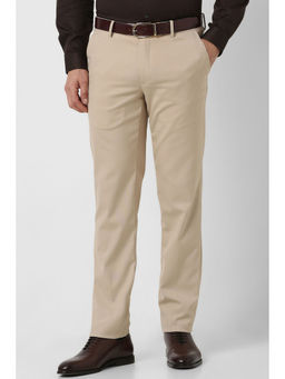 Peter England - Men Beige Solid Slim Fit Trouser