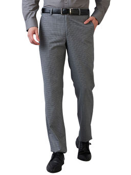 Park Avenue - Men Regular Fit Checks Grey Trouser