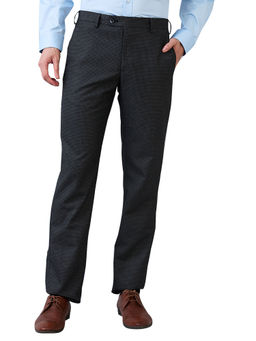 Park Avenue - Men Regular Fit Checks Dark Grey Trouser