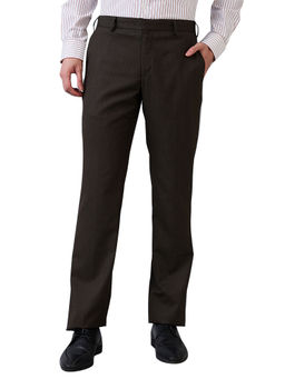 Park Avenue - Men Regular Fit Striped Dark Brown Trouser