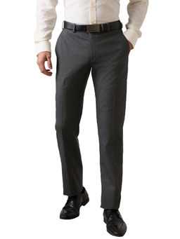 Park Avenue - Men Regular Fit Checks Dark Grey Trouser