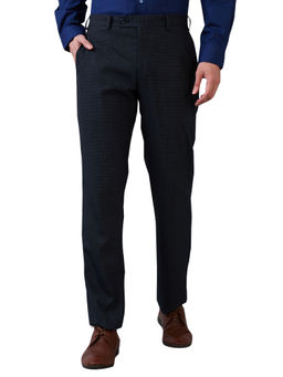 Park Avenue - Men Regular Fit Checks Dark Navy Blue Trouser