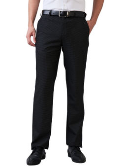 Park Avenue - Men Regular Fit Checks Dark Grey Trouser