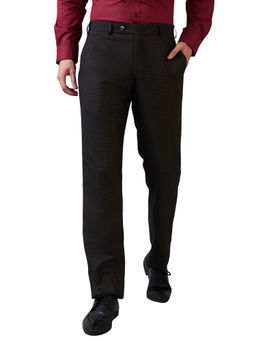 Park Avenue - Men Regular Fit Checks Dark Brown Trouser
