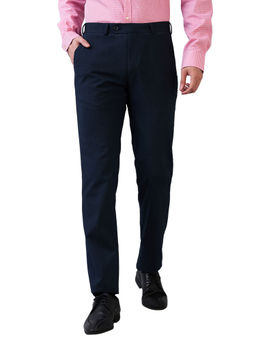 Raymond - Men Slim Fit Checks Navy Blue Trouser