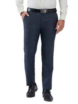 Raymond - Men Slim Fit Solid Dark Blue Trouser