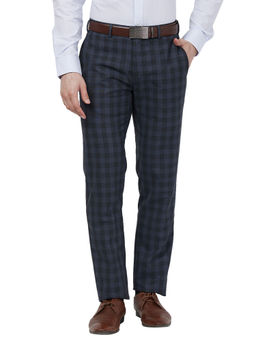 Raymond - Men Slim Fit Checks Grey Trouser