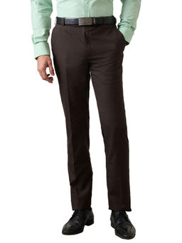 Raymond - Men Slim Fit Checks Dark Brown Trouser