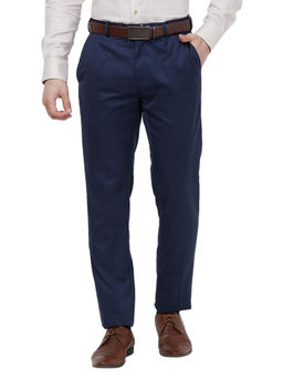 Raymond - Men Slim Fit Solid Navy Blue Trouser