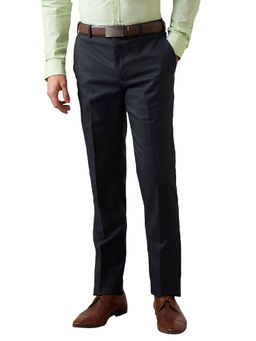 Raymond - Men Slim Fit Checks Dark Grey Trouser