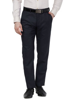 Raymond - Men Slim Fit Checks Dark Navy Blue Trouser