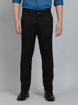 JB Studio - Men Dark Brown Blended Slim Fit Striped Trouser