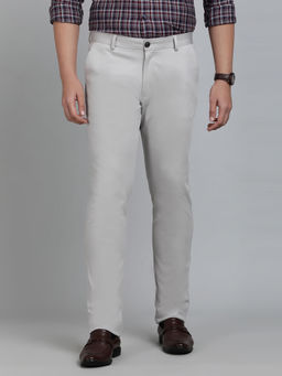 JB Studio - Men Light Grey Blended Slim Fit Solid Trouser