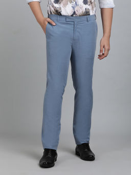 Metal - Men Blue Blended Slim Fit Solid Formal Trouser