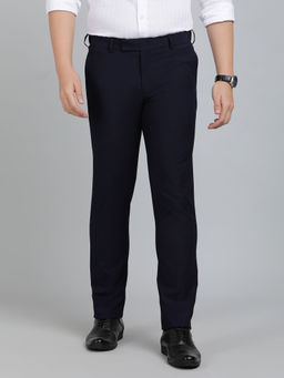 Metal - Men Navy Blue Blended Slim Fit Solid Formal Trouser