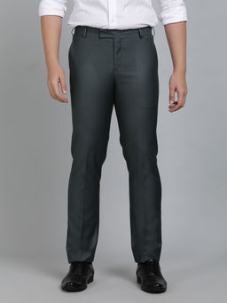 Metal - Men Green Slim Fit Solid Formal Trouser