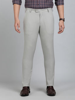 JadeBlue - Men Grey Blended Super Slim Fit Striped Formal Trouser