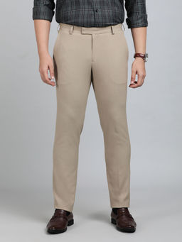 JadeBlue - Men Beige Blended Super Slim Fit Striped Formal Trouser