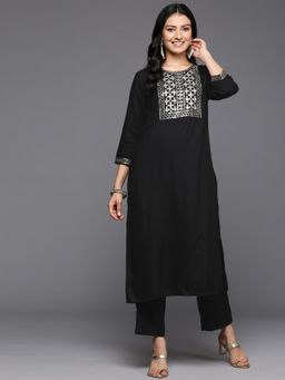 Varanga - Women Black Round Neck Kurta With Pant (Set of 2)