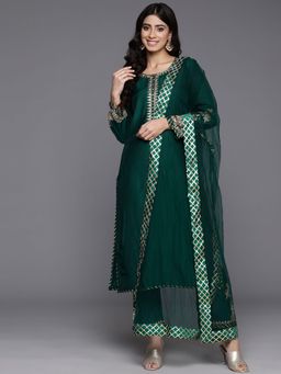 Varanga - Women Green Kurta With Pant & Net Dupatta (Set of 3)