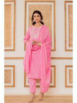 Varanga - Women Pink Floral Printed Kurta With Pant And Dupatta (Set of 3)