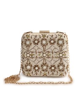 The Purple Sack - Beige Embellished Clutch
