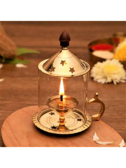 eCraftIndia - Brass Akhand Diya With Glass And Option To Old