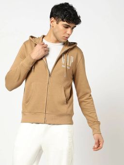 GAP - Men Brown Cotton Blend Embroidered Hoodie
