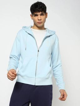 GAP - Men Blue Cotton Blend Embroidered Hoodie