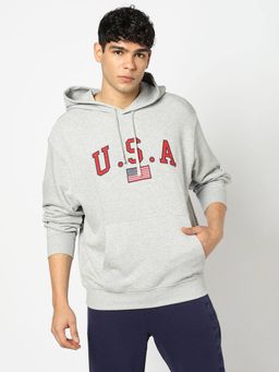 GAP - Men Grey Cotton Blend Typography Hoodie