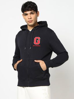 GAP - Men Navy Blue Cotton Blend Graphic Hoodie
