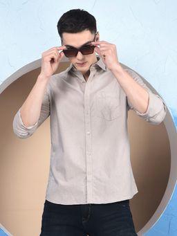 CRIMSOUNE CLUB - Men Beige Cotton Shirt