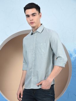 CRIMSOUNE CLUB - Men Green Cotton Shirt