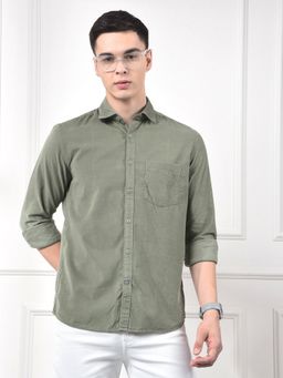 CRIMSOUNE CLUB - Men Green Cotton Corduroy Shirt