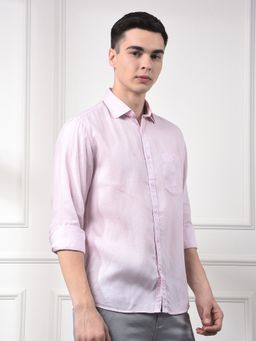 CRIMSOUNE CLUB - Men Pink Linen Shirt