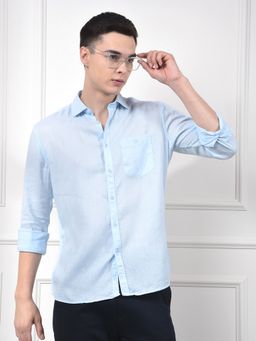 CRIMSOUNE CLUB - Men Blue Linen Shirt