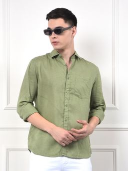 CRIMSOUNE CLUB - Men Green Linen Shirt