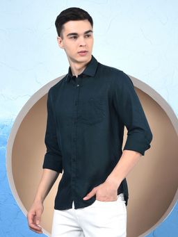 CRIMSOUNE CLUB - Men Blue Linen Shirt