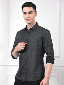 CRIMSOUNE CLUB - Men Black Printed Cotton Shirt