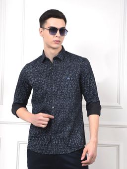 CRIMSOUNE CLUB - Men Navy Blue Printed Cotton Shirt