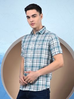 CRIMSOUNE CLUB - Men Blue Checked Cotton Shirt