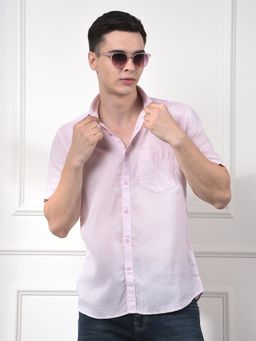 CRIMSOUNE CLUB - Men Pink Linen Shirt
