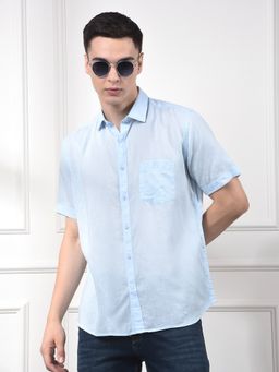 CRIMSOUNE CLUB - Men Blue Linen Shirt