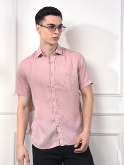 CRIMSOUNE CLUB - Men Peach Linen Shirt