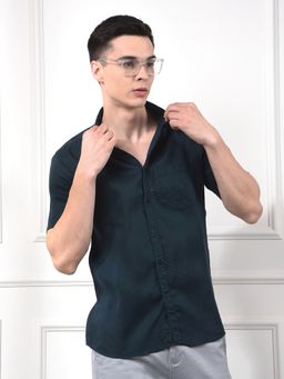 CRIMSOUNE CLUB - Men Blue Linen Shirt