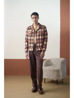 Muvazo - Men Brown Geometric Print Co-Ord Set