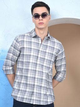 CRIMSOUNE CLUB - Men Grey Checked Cotton Shirt