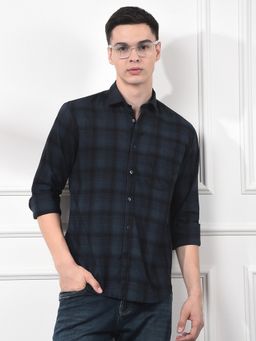 CRIMSOUNE CLUB - Men Green Checked Cotton Shirt